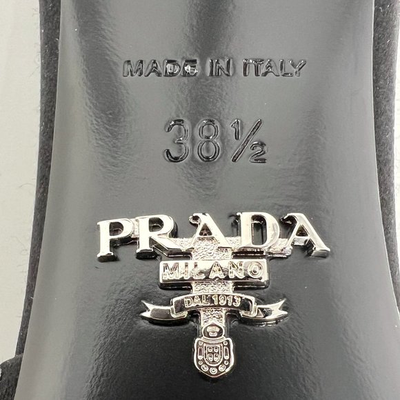 Prada Black Satin Crystal Studded Triangle Logo Slip On Sandal Mules Heels - Picture 8 of 11